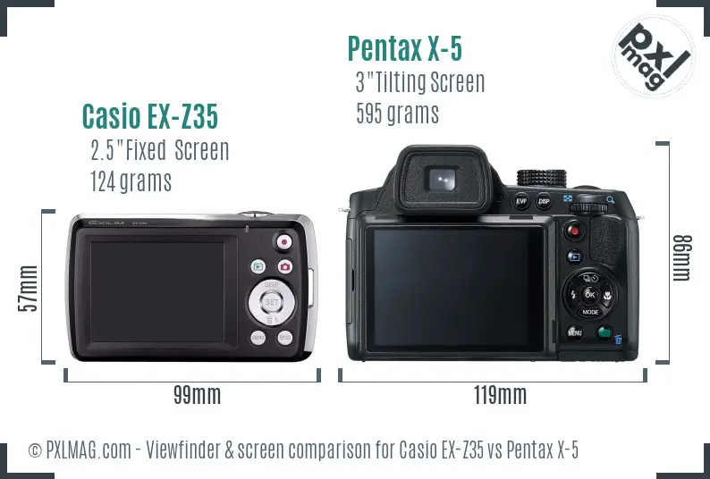Casio EX-Z35 vs Pentax X-5 Screen and Viewfinder comparison