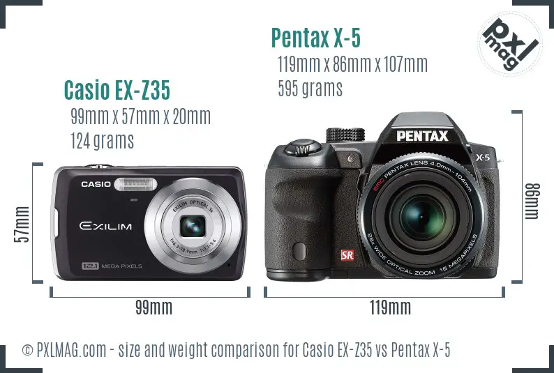 Casio EX-Z35 vs Pentax X-5 size comparison