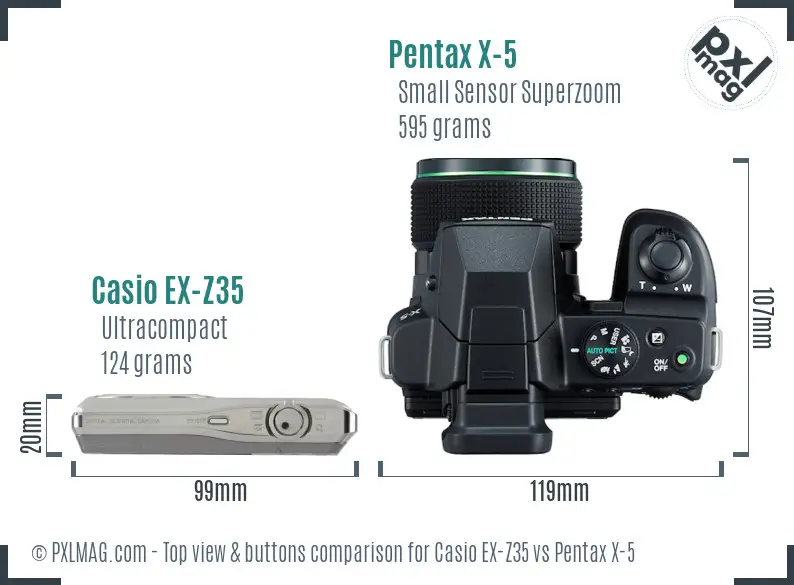 Casio EX-Z35 vs Pentax X-5 top view buttons comparison