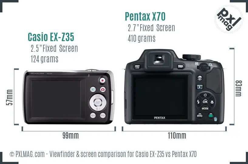 Casio EX-Z35 vs Pentax X70 Screen and Viewfinder comparison