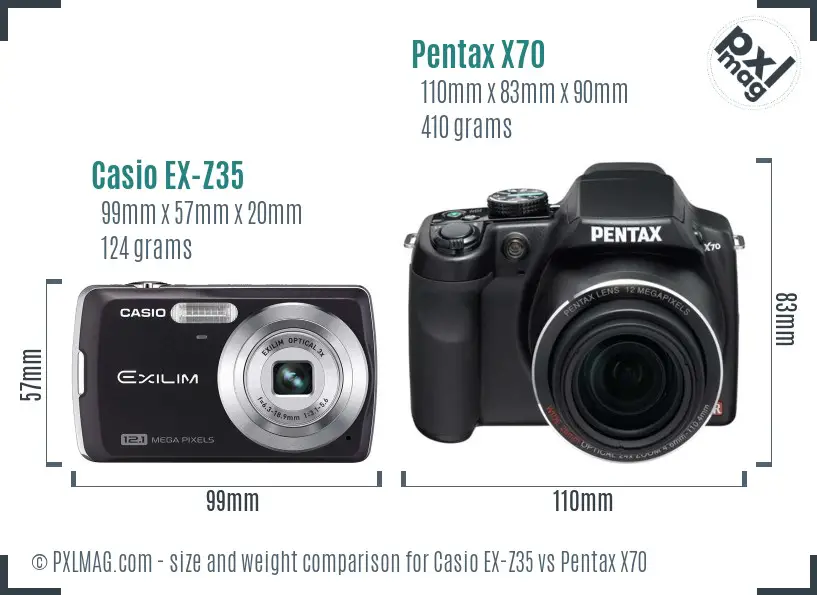 Casio EX-Z35 vs Pentax X70 size comparison