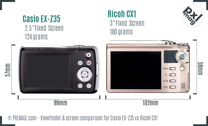 Casio EX-Z35 vs Ricoh CX1 Screen and Viewfinder comparison