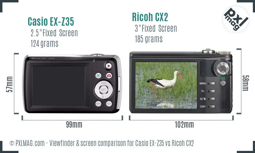 Casio EX-Z35 vs Ricoh CX2 Screen and Viewfinder comparison