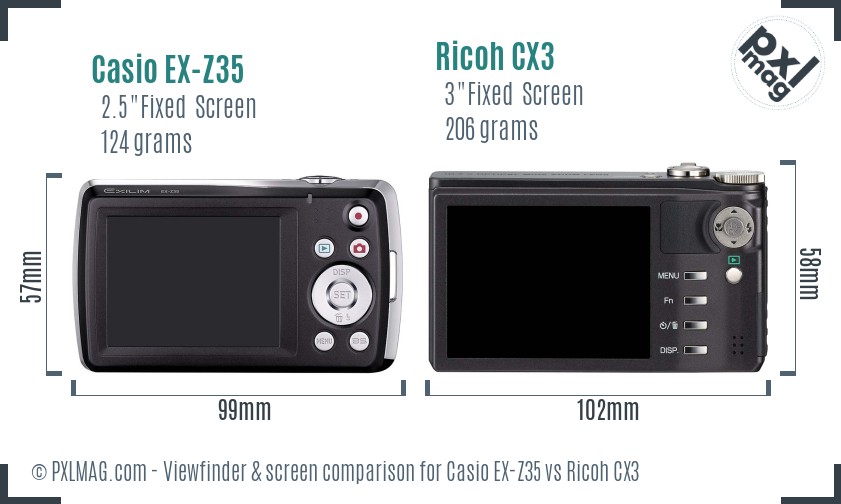 Casio EX-Z35 vs Ricoh CX3 Screen and Viewfinder comparison