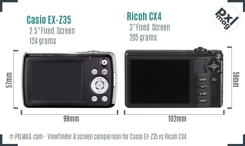 Casio EX-Z35 vs Ricoh CX4 Screen and Viewfinder comparison