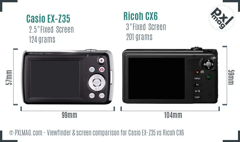 Casio EX-Z35 vs Ricoh CX6 Screen and Viewfinder comparison