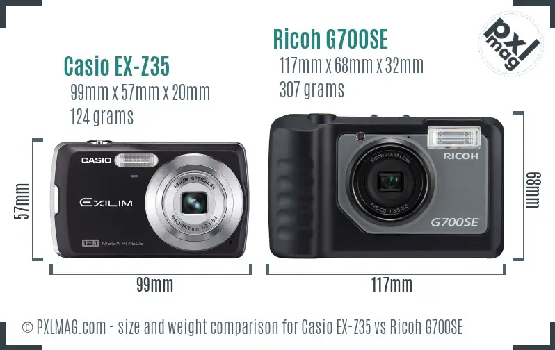 Casio EX-Z35 vs Ricoh G700SE size comparison Casio EX-Z35 vs Ricoh G700SE size comparison