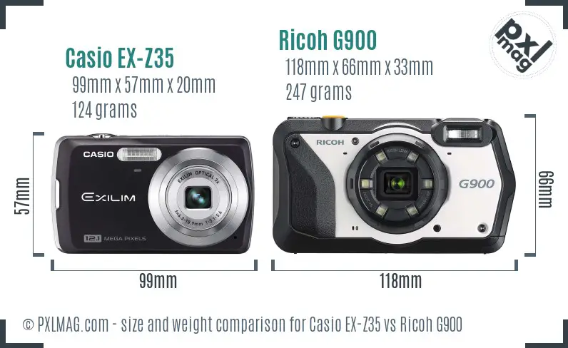 Casio EX-Z35 vs Ricoh G900 size comparison Casio EX-Z35 vs Ricoh G900 size comparison