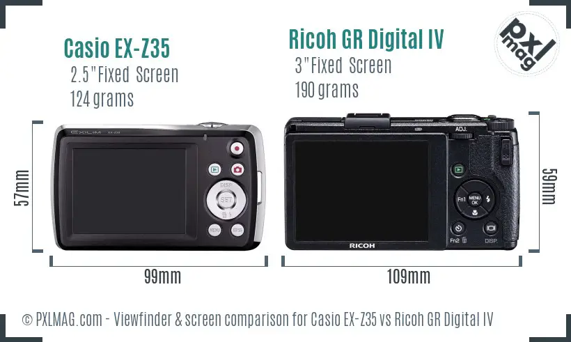 Casio EX-Z35 vs Ricoh GR Digital IV Screen and Viewfinder comparison
