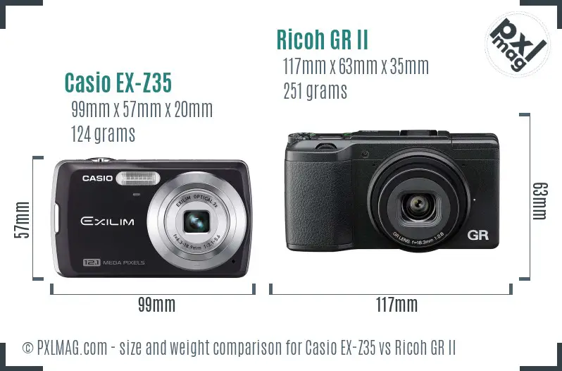 Casio EX-Z35 vs Ricoh GR II size comparison Casio EX-Z35 vs Ricoh GR II size comparison