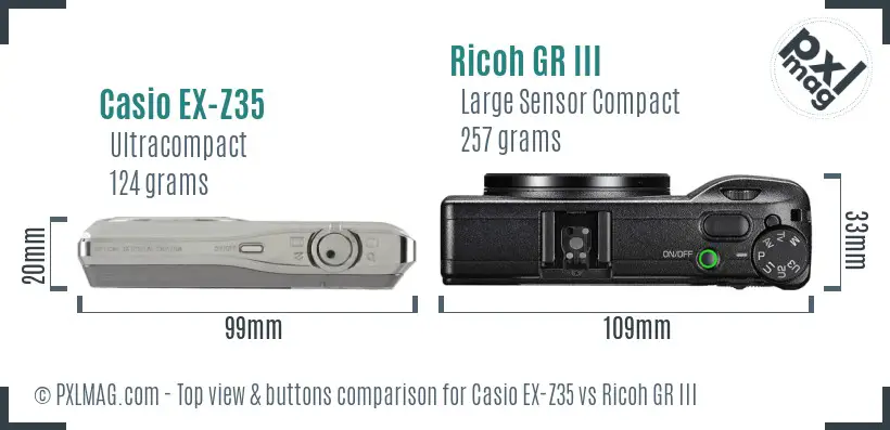 Casio EX-Z35 vs Ricoh GR III top view buttons comparison