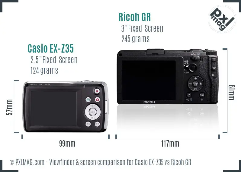 Casio EX-Z35 vs Ricoh GR Screen and Viewfinder comparison
