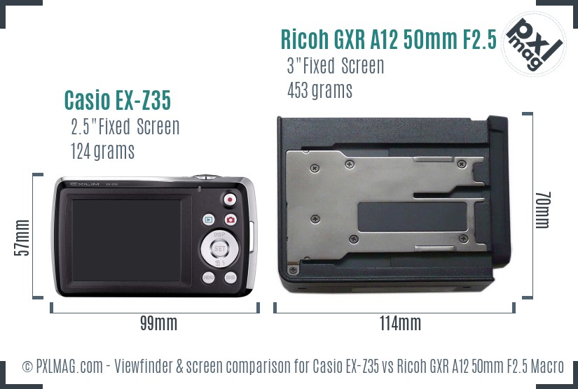 Casio EX-Z35 vs Ricoh GXR A12 50mm F2.5 Macro Screen and Viewfinder comparison