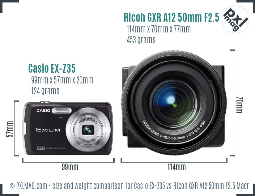 Casio EX-Z35 vs Ricoh GXR A12 50mm F2.5 Macro size comparison