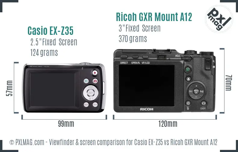 Casio EX-Z35 vs Ricoh GXR Mount A12 Screen and Viewfinder comparison