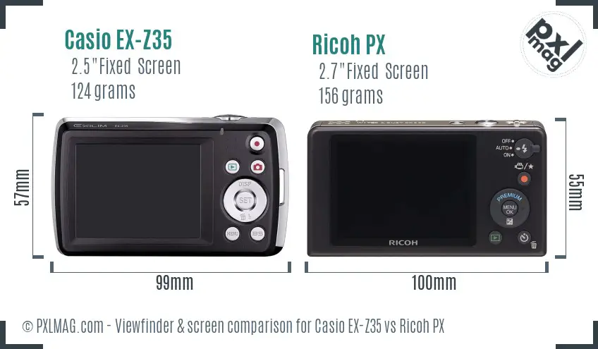 Casio EX-Z35 vs Ricoh PX Screen and Viewfinder comparison