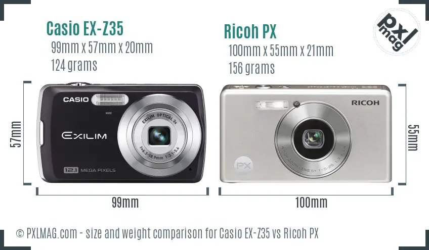 Casio EX-Z35 vs Ricoh PX size comparison