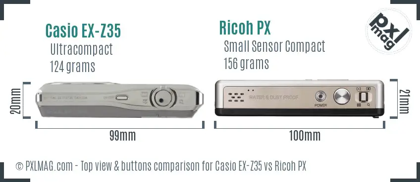 Casio EX-Z35 vs Ricoh PX top view buttons comparison