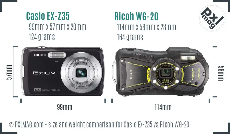 Casio EX-Z35 vs Ricoh WG-20 size comparison