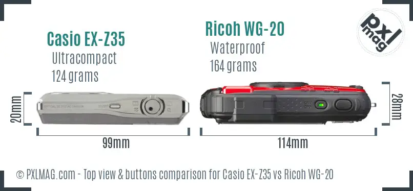 Casio EX-Z35 vs Ricoh WG-20 top view buttons comparison