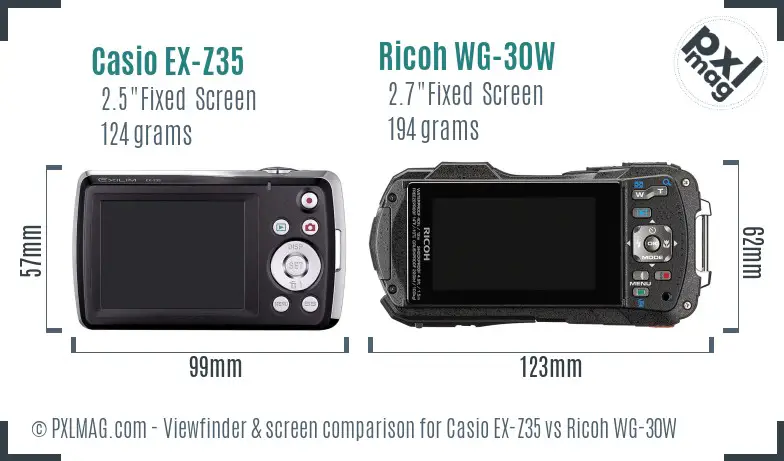 Casio EX-Z35 vs Ricoh WG-30W Screen and Viewfinder comparison