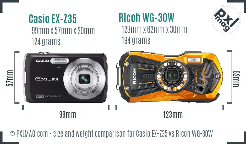 Casio EX-Z35 vs Ricoh WG-30W size comparison