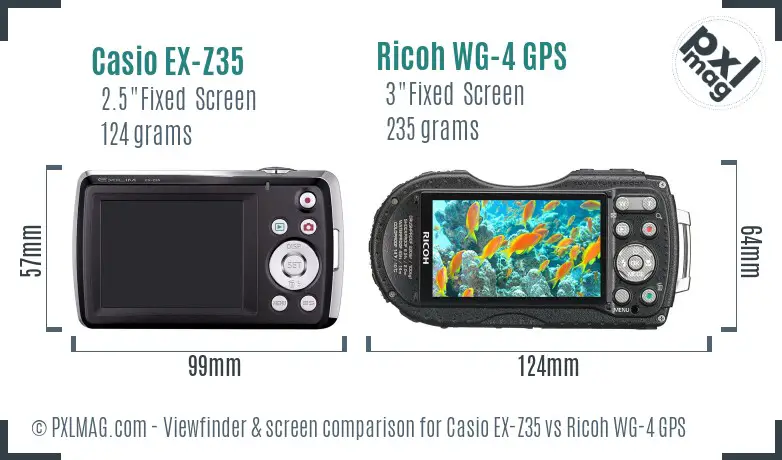 Casio EX-Z35 vs Ricoh WG-4 GPS Screen and Viewfinder comparison