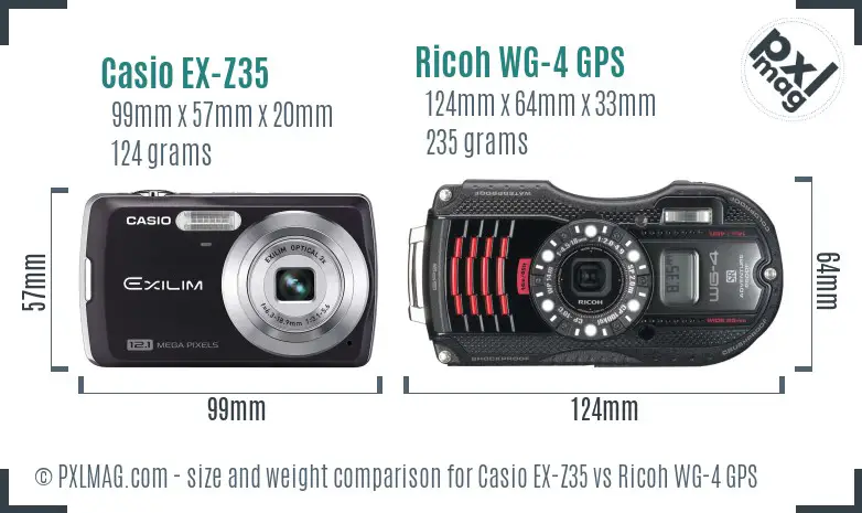 Casio EX-Z35 vs Ricoh WG-4 GPS size comparison
