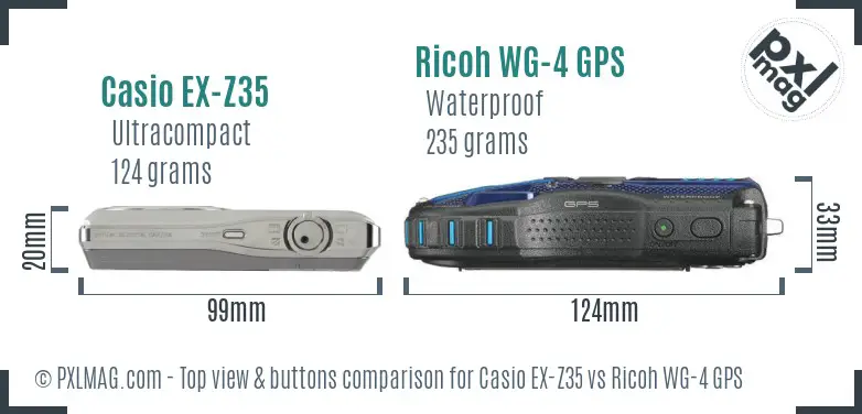 Casio EX-Z35 vs Ricoh WG-4 GPS top view buttons comparison
