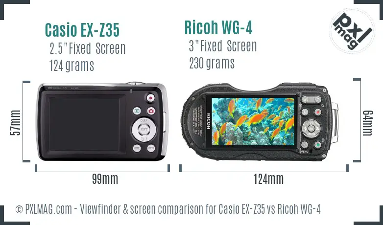 Casio EX-Z35 vs Ricoh WG-4 Screen and Viewfinder comparison