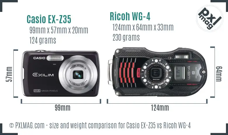 Casio EX-Z35 vs Ricoh WG-4 size comparison