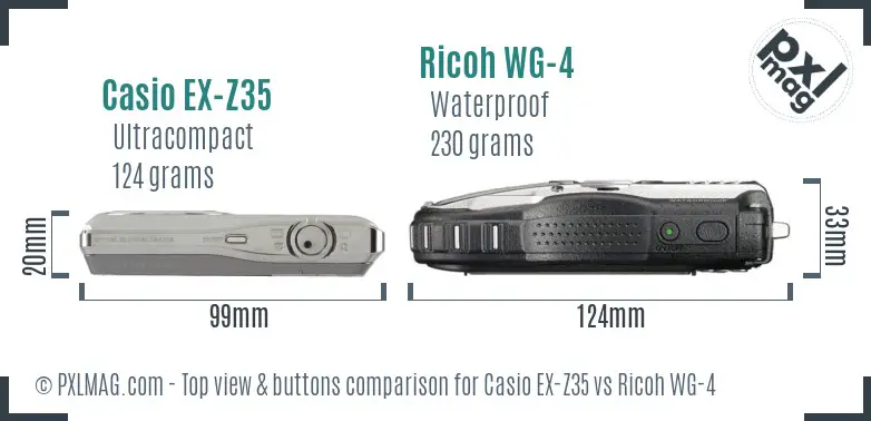 Casio EX-Z35 vs Ricoh WG-4 top view buttons comparison