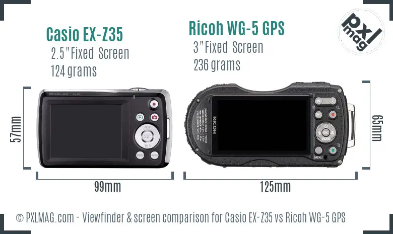 Casio EX-Z35 vs Ricoh WG-5 GPS Screen and Viewfinder comparison