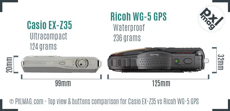 Casio EX-Z35 vs Ricoh WG-5 GPS top view buttons comparison