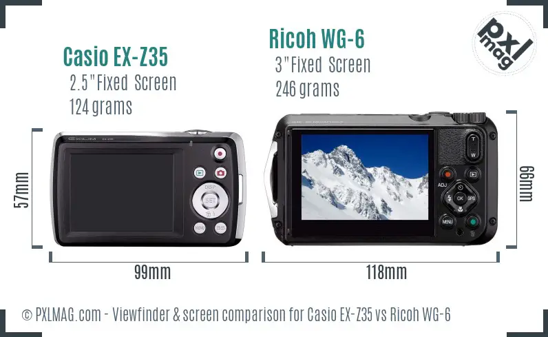 Casio EX-Z35 vs Ricoh WG-6 Screen and Viewfinder comparison