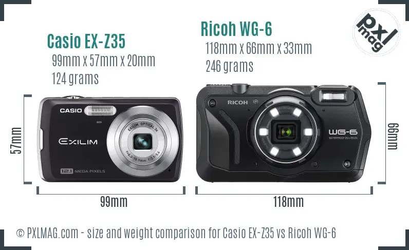 Casio EX-Z35 vs Ricoh WG-6 size comparison