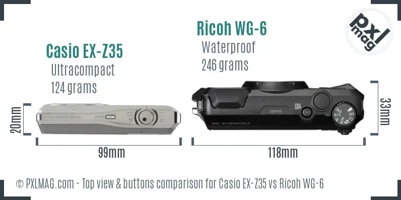 Casio EX-Z35 vs Ricoh WG-6 top view buttons comparison