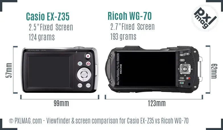 Casio EX-Z35 vs Ricoh WG-70 Screen and Viewfinder comparison