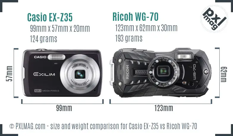Casio EX-Z35 vs Ricoh WG-70 size comparison