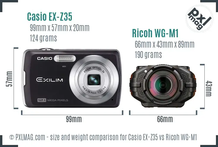 Casio EX-Z35 vs Ricoh WG-M1 size comparison Casio EX-Z35 vs Ricoh WG-M1 size comparison