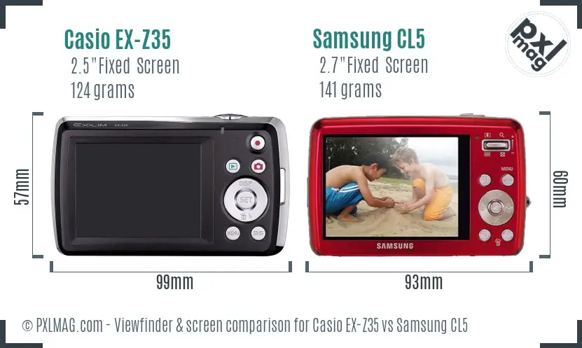 Casio EX-Z35 vs Samsung CL5 Screen and Viewfinder comparison