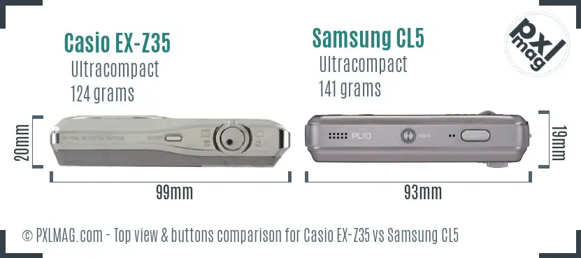 Casio EX-Z35 vs Samsung CL5 top view buttons comparison