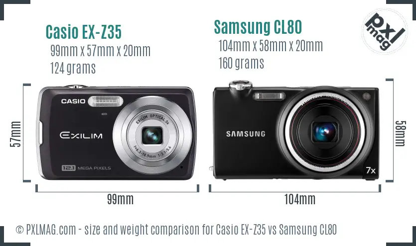 Casio EX-Z35 vs Samsung CL80 size comparison