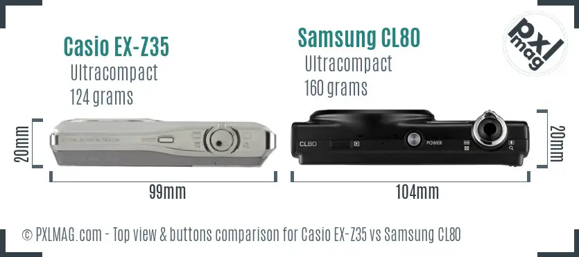 Casio EX-Z35 vs Samsung CL80 top view buttons comparison