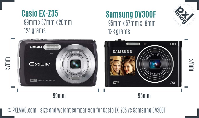 Casio EX-Z35 vs Samsung DV300F size comparison