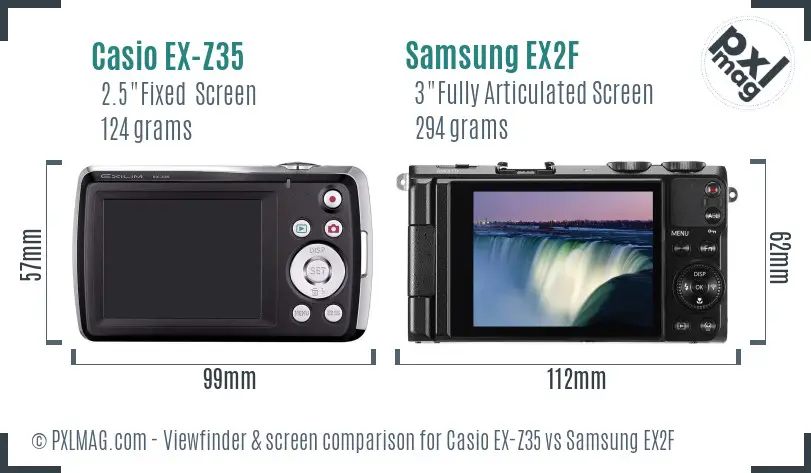 Casio EX-Z35 vs Samsung EX2F Screen and Viewfinder comparison