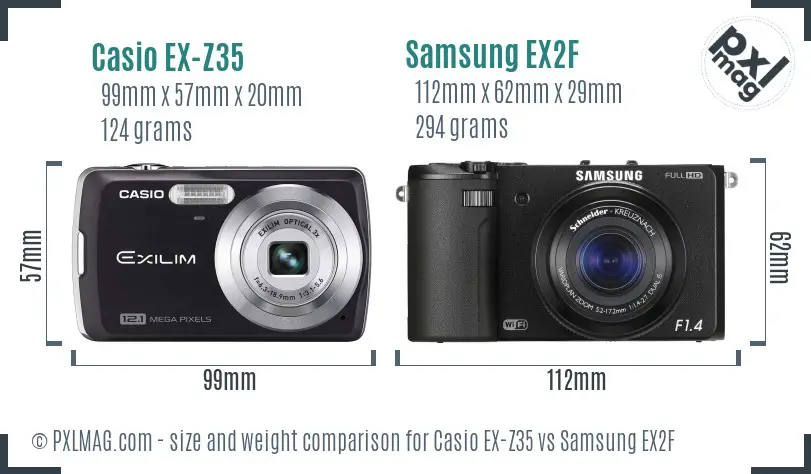 Casio EX-Z35 vs Samsung EX2F size comparison