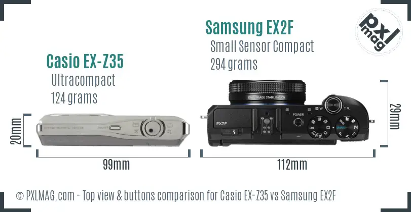 Casio EX-Z35 vs Samsung EX2F top view buttons comparison