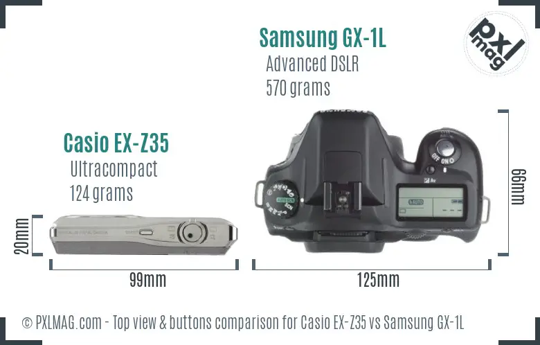 Casio EX-Z35 vs Samsung GX-1L top view buttons comparison