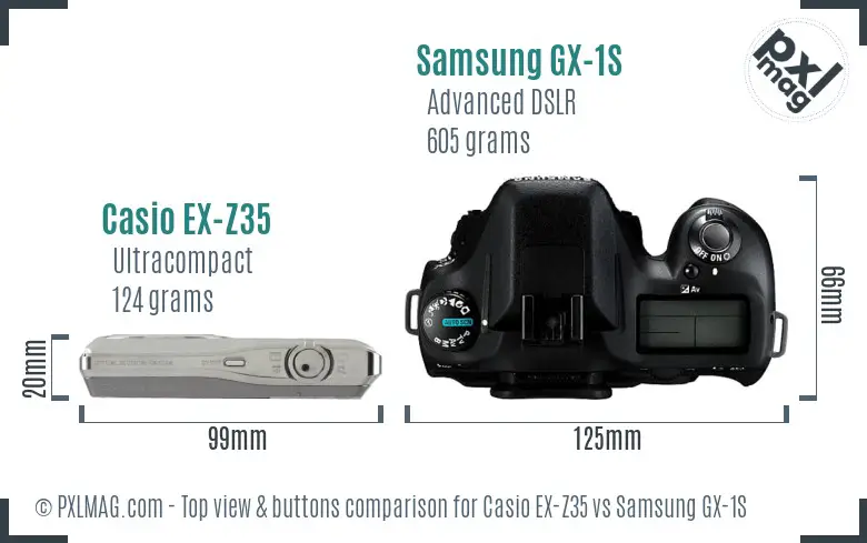 Casio EX-Z35 vs Samsung GX-1S top view buttons comparison